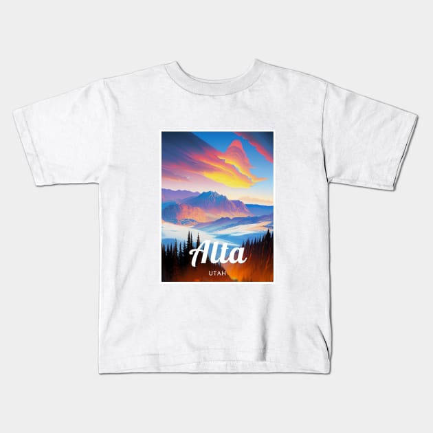 Alta Utah United States ski Kids T-Shirt by UbunTo